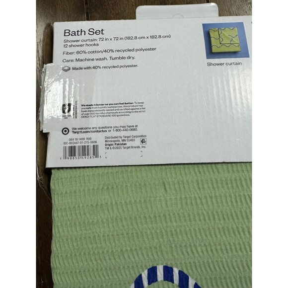 ROOM ESSENTIALS Green Shower Curtain & 12 Shower Hooks Bath Set 72X72 - Picture 5 of 7